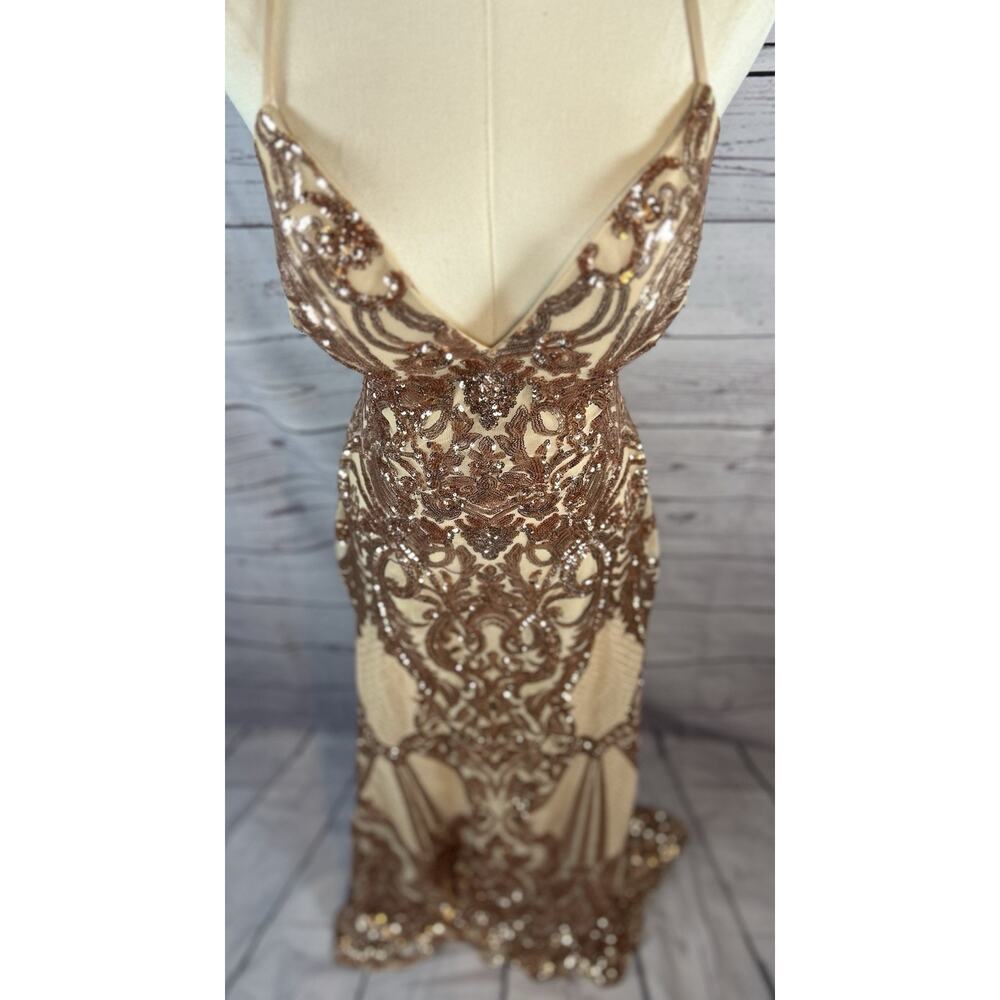 Mori Lee Madeline Garden Rose Gold Sequin Lace Up Back Prom Dress Size 8 - Picture 11 of 11